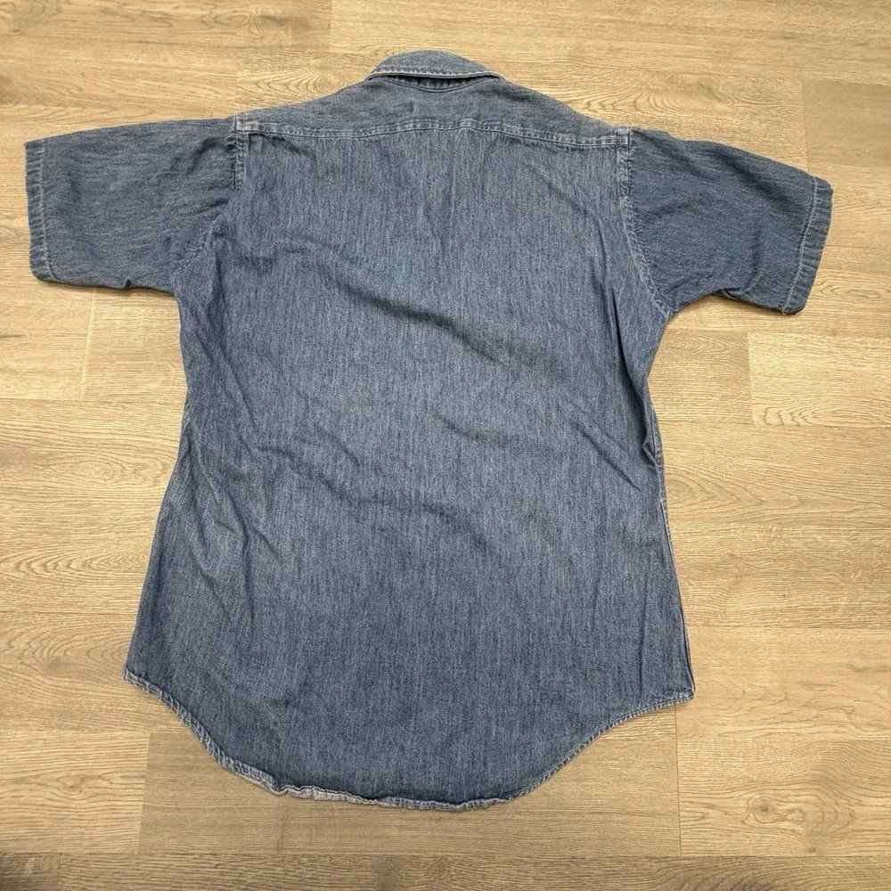 Vintage 90s Polo Ralph Lauren Denim Shirt Mens M USA Short Sleeve Workwear
